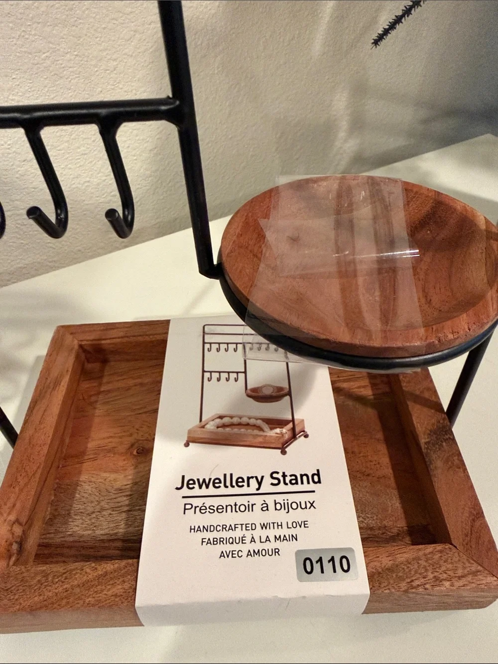 Black & Wood Jewelry Stand Organizer NWT